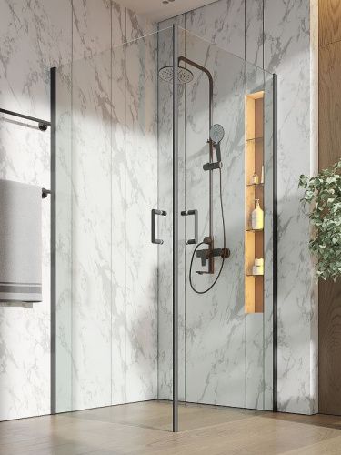 Душевой уголок Orange E04-090TB 90х90 стекло прозрачное профиль черный без поддона - фото 3