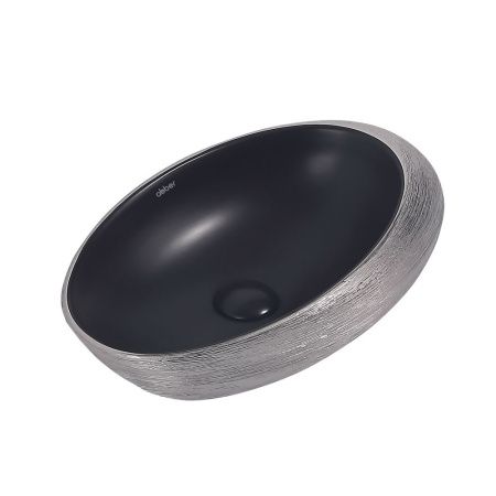 Раковина из сантехнического фаянса Abber BEQUEM AC2107BS 50х30 накладная цвет черный/серебро без отверстий под смеситель