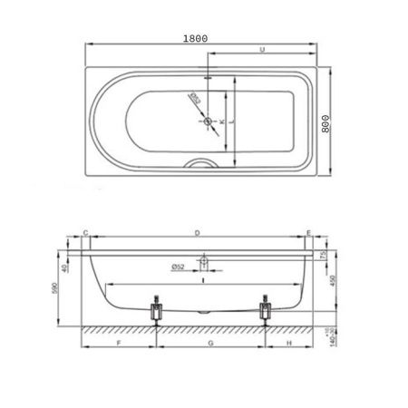 Ванна стальная Bette Ocean 8856-000 PLUS, AR 180х80 встраиваемая прямоугольная без ножек