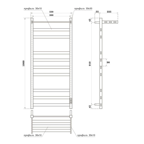 Полотенцесушитель Point Меркурий PN83850PGR электрический графит - фото 2