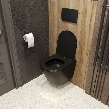 Унитаз подвесной Bond Oval F01-108 черный с сиденьем микролифт безободковый душевой смыв