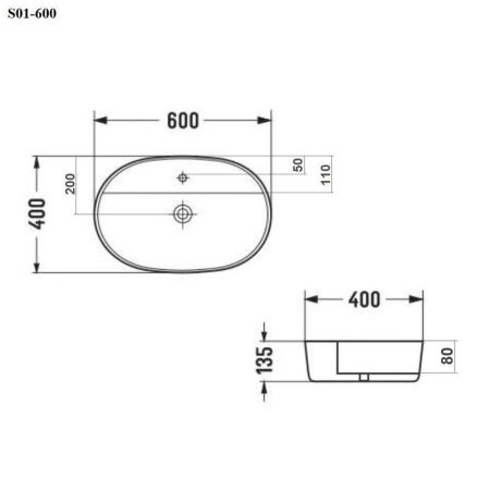 Раковина из сантехнического фарфора Bond Oval S01-600 60х40 накладная цвет белый 1 отверстие под смеситель