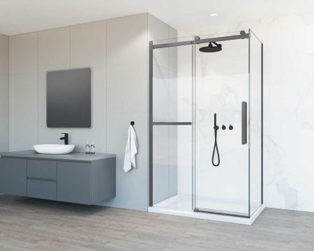 Душевой уголок Vincea Como Soft VSR-1CS1011CLGM 110х100 стекло прозрачное профиль вороненая сталь без поддона