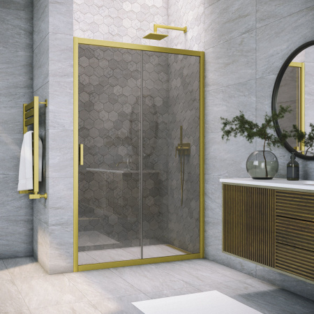 Душевая дверь Vegas-Glass ZP TUR+NOVO ZP NOVO h2000 125 03 07 125х200 стекло тонированное профиль золото матовое