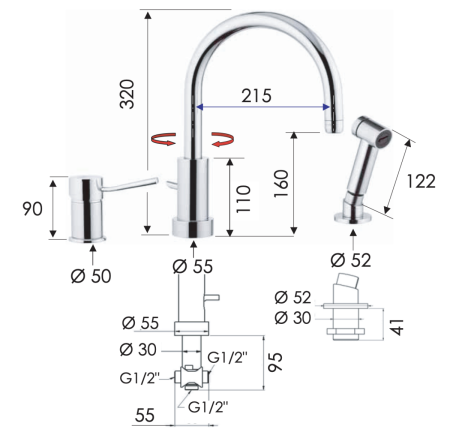 Смеситель для кухни Remer Minimal N48332EU на мойку хром