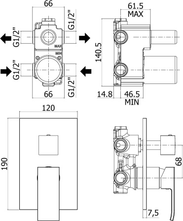 Смеситель для душа Paffoni Elle EL018NO/M встраиваемый в стену черный