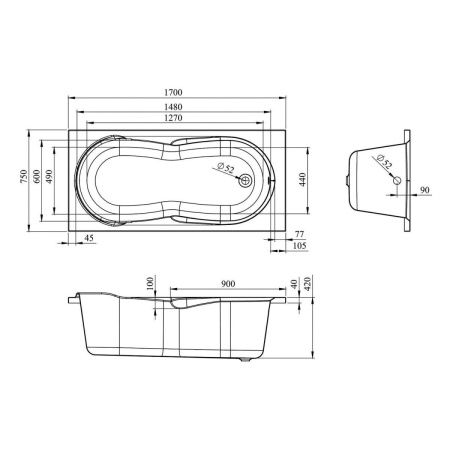 Ванна акриловая Lavinia Boho Easter Pro 37060075 170х75 встраиваемая прямоугольная без каркаса