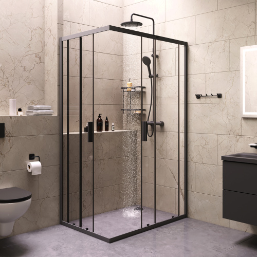 Комплект душевого уголка с душевой системой и аксессуарами Am.Pm Gem S WK93ER стекло прозрачное профиль черный матовый без поддона - фото 3