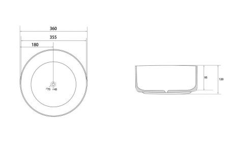 Раковина из сантехнического фаянса Abber BEQUEM AC2108MB 40х40 накладная цвет черный без отверстий под смеситель