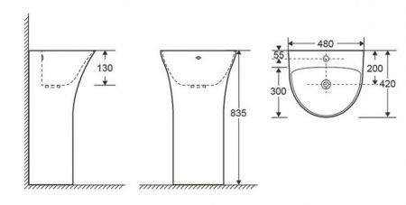 Раковина из сантехнического фаянса CeramaLux G307G 50х40 напольная цвет черный без отверстий под смеситель