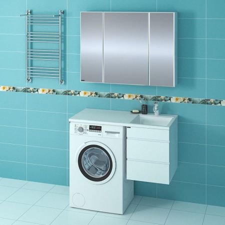 Раковина из искусственного камня СанТа Лидер 900107N 100х50 над стиральной машиной цвет белый