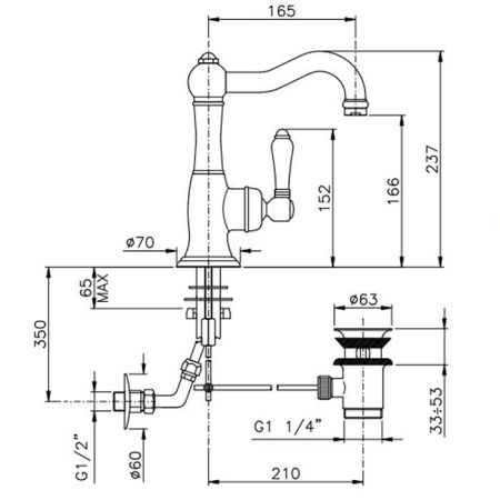 Смеситель Nicolazzi Petit Mont Blanc 3452BZ76C на раковину бронза