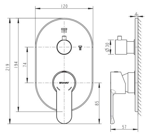 Смеситель для душа Bravat New Moon P69191C-2-RUS встраиваемый в стену хром - фото 2