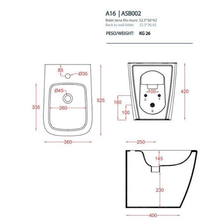 Биде напольное Artceram A16 ASB002 01 00 цвет белый
