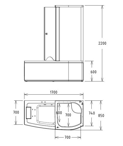 Ванна гидромассажная Gemy G8040 B R 170x85 пристенная угловая асимметричная - фото 5