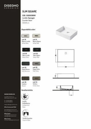 Раковина керамическая Disegno Ceramica Slim SS05038055 50х40 накладная цвет коричневый