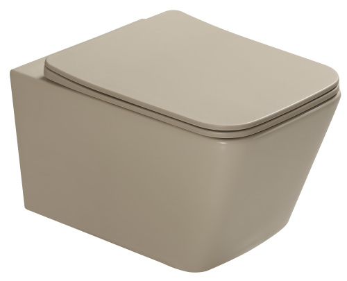 Унитаз подвесной SantiLine SL-5007BG цвет бежевый матовый с сиденьем микролифт безободковый смыв воронка-водоворот - фото 4