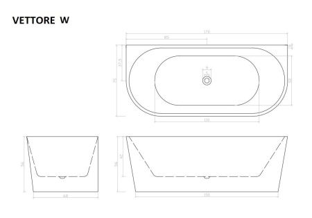 Ванна акриловая Cerutti SPA CT9345 170х75 пристенная асимметричная с ножками