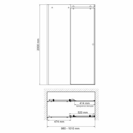 Душевая дверь Wasserkraft Vils 56R 56R12 100х200 стекло прозрачное профиль хром