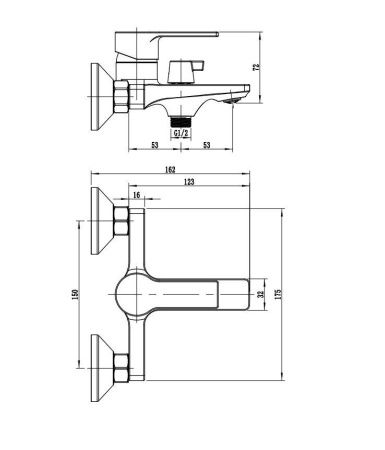 Смеситель для ванны Rush Madeira MA3245-44 настенный хром