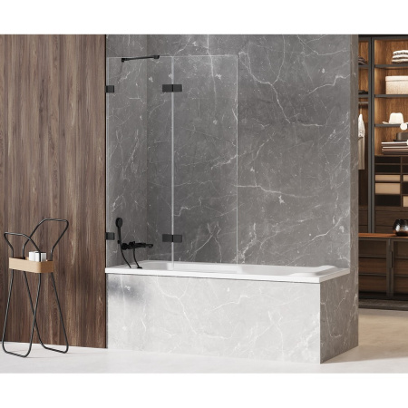 Душевая шторка на ванну New Trendy AVEXA Black EXK-1988 130х150 стекло прозрачное профиль черный ориентация левая