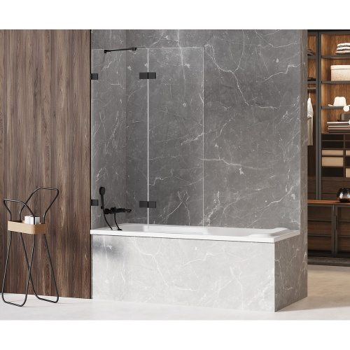 Душевая шторка на ванну New Trendy AVEXA Black EXK-1990 140х150 стекло прозрачное профиль черный ориентация левая - фото 2