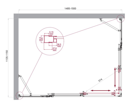 Душевой уголок BelBagno LUCE LUCE-AH-22-150/115-C-Cr 150х115 стекло прозрачное профиль хром глянцевый без поддона - фото 2