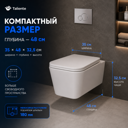 Унитаз подвесной Taliente Correto CR25200 белый с сиденьем микролифт безободковый душевой смыв