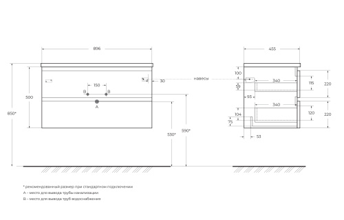 Тумба под раковину BelBagno Albano ALBANO-900-2C-SO-BL 90x45x50 - фото 2