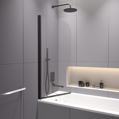 Душевая шторка на ванну RGW Screens 411110908-14 80х150 стекло прозрачное профиль черный ориентация универсальная - фото 4