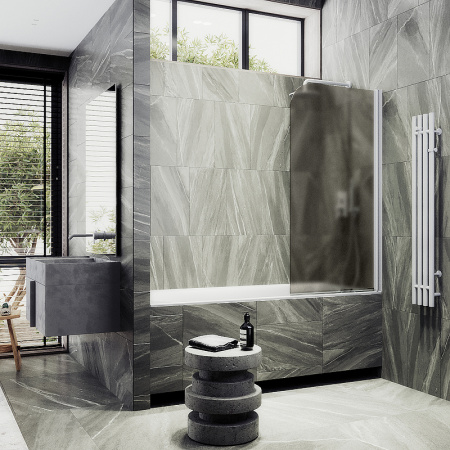 Душевая шторка на ванну Maybah Glass MGV-617-1 70х140 стекло тонированное профиль белый ориентация универсальная