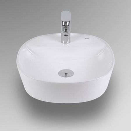 Раковина из сантехнического фарфора Bond Oval S01-410 40х40 накладная цвет белый 1 отверстие под смеситель