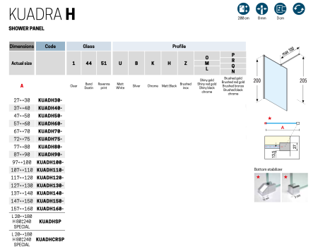 Душевая перегородка Novellini Kuadra H KUADH120-1P 120х205 стекло прозрачное профиль золото брашированное