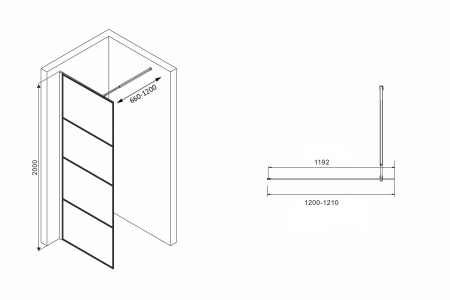 Душевая перегородка Abber Immer Offen AG65120B 120х200 стекло прозрачное профиль черный