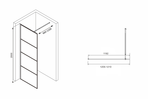 Душевая перегородка Abber Immer Offen AG65120B 120х200 стекло прозрачное профиль черный - фото 4