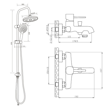 Душевая стойка Orange Karl M05-932b настенная цвет черный