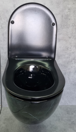 Унитаз подвесной CeramaLux 2212BM черный мрамор с сиденьем микролифт каскадный смыв - фото 5