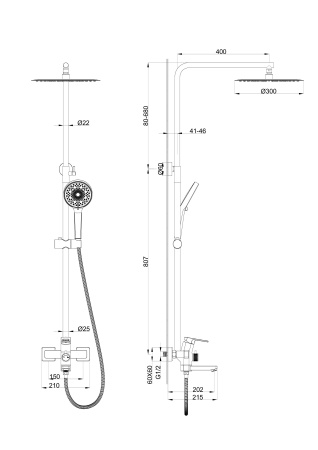 Душевая стойка Wonzon & Woghand Frame WW-88739010-MB настенная цвет черный