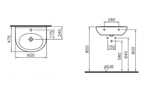 Раковина из сантехнического фарфора Vitra Zentrum 5786B003-0001 60х48 подвесная цвет белый - фото 3