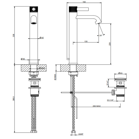 Смеситель Gessi Inciso 58003#246 на раковину золото