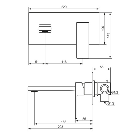 Смеситель Damixa Gala 530260300 встраиваемый в стену черный