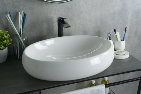 Раковина керамическая Gid Lago 51114 60х40 накладная цвет белый без отверстий под смеситель