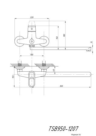 Cмеситель для ванны и душа TSARSBERG TSB-950-1207 настенный хром