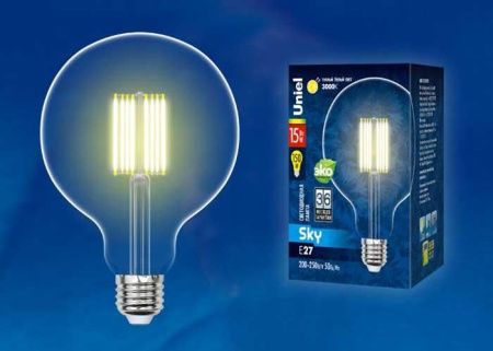 Лампа светодиодная филаментная Uniel SKY Globe (СКЫ Глобе) LED-G125-10W/NW/E27/CL PLS02WH картон