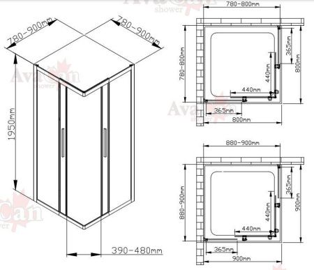 Душевой уголок AvaCan KС80 90х90 стекло прозрачное профиль хром без поддона