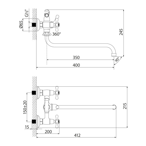 Смеситель для ванны LeMark Standard LM2151C настенный хром без термостата - фото 2