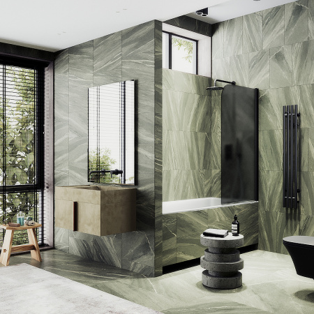 Душевая шторка на ванну Maybah Glass MGV-614-6 60х140 стекло тонированное профиль черный ориентация универсальная