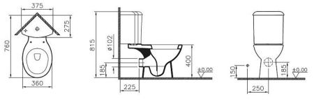 Унитаз напольный с бачком Vitra Arkitekt 9754B003-7201 белый с сиденьем микролифт каскадный смыв