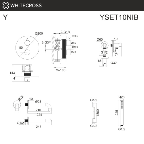 Смеситель для ванны Whitecross Y brushed nickel YSET10NIB встраиваемый никель брашированный - фото 3