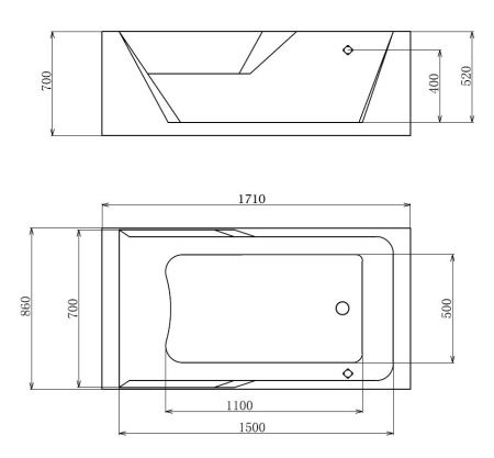 Ванна акриловая гидромассажная Gemy G9066 II K R 171х86 пристенная прямоугольная с каркасом